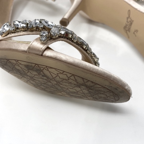 JEWEL BADGLEY MISCHKA Caroline Rhinestone Champagne Ankle Beaded Heels Size 7.5 - Picture 14 of 16